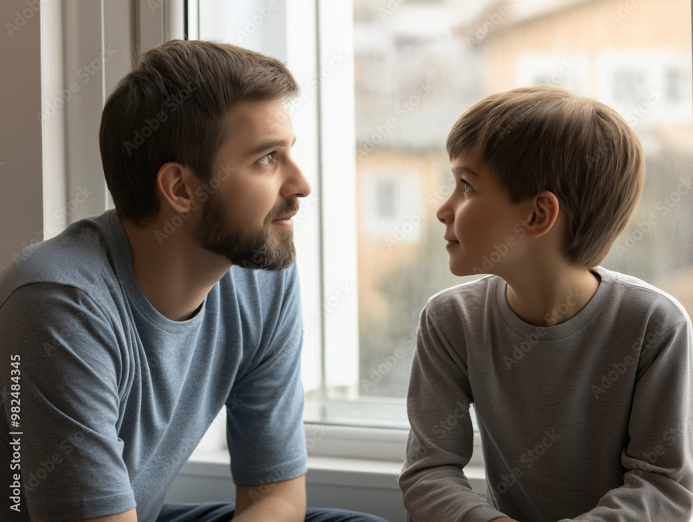 Father and Son Practicing Mindful Breathing, Mindful Parenting Practices Father and Son Practicing Mindful Breathing, Mindful Parenting Practices