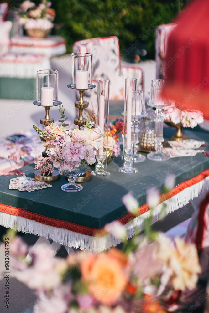Elegant Outdoor Wedding Reception by the Poolside with Blue and White Decor