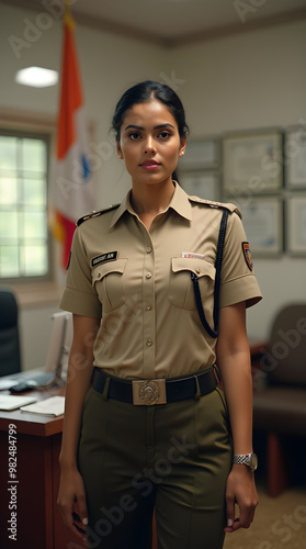 Indian Woman Police Officer in Uniform at Office