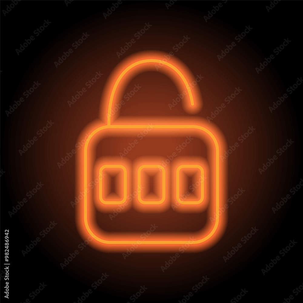 Lock simple icon vector. Flat design. Orange neon on black background Lock simple icon vector. Flat design. Orange neon on black background