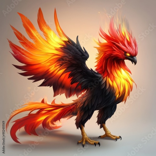 Realistic black Phoenix wyvern hybrid of Fire