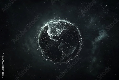 Fototapeta Naklejka Na Ścianę i Meble -  Global network sketch overlaying Earth in a darkened cosmos.