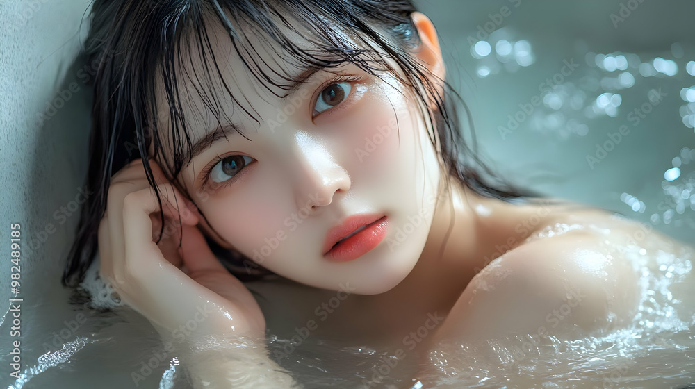 Woman Relaxing in a Bubble Bath Woman Relaxing in a Bubble Bath