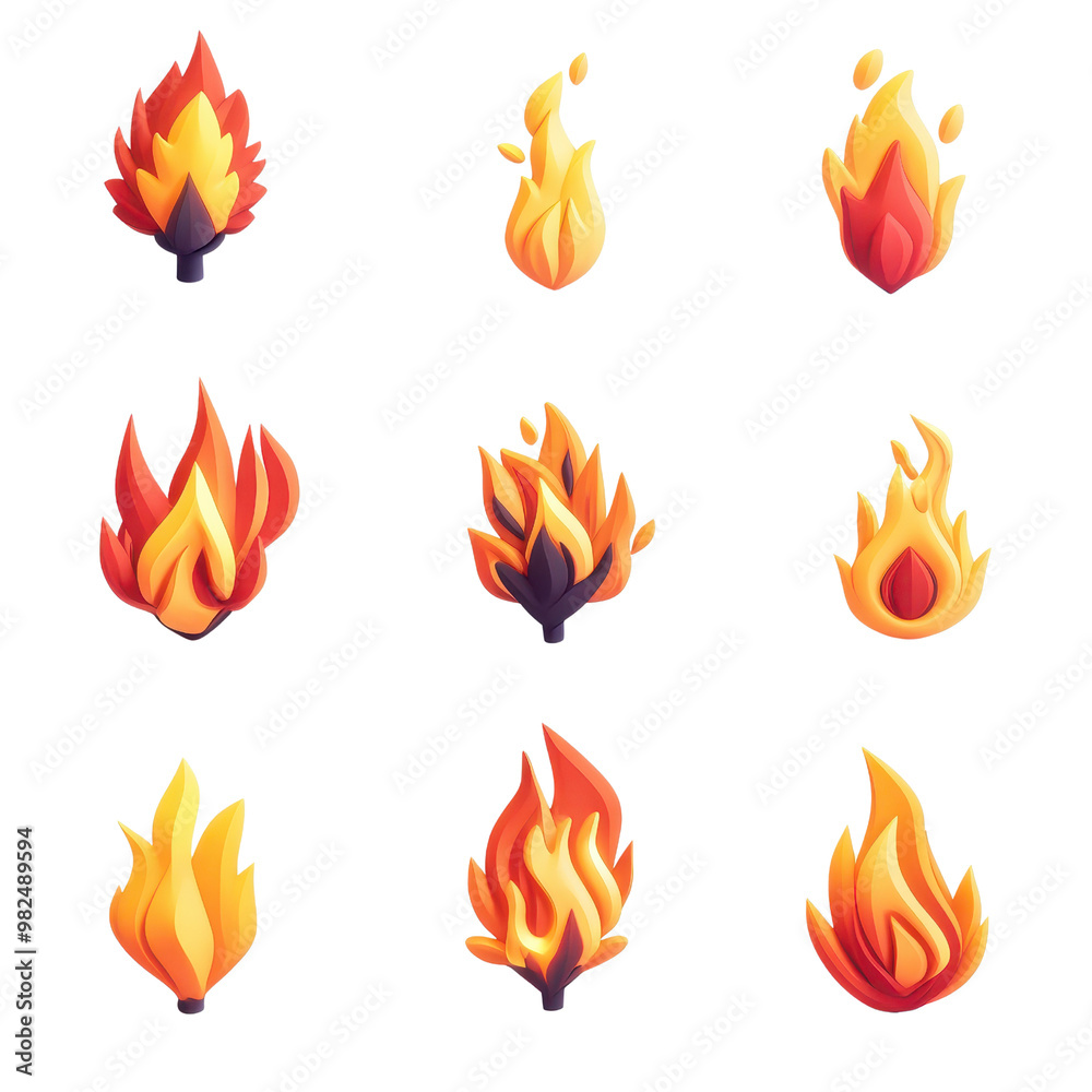 A vibrant collection of flame icons, showcasing various fire designs, perfect for creative projects and digital illustrations., isolated on a transparent background. A vibrant collection of flame icons, showcasing various fire designs, perfect for creative projects and digital illustrations., isolated on a transparent background.