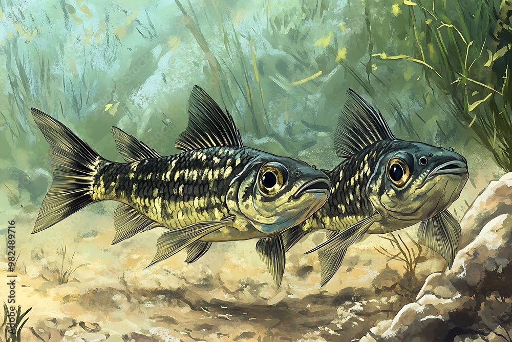 Obraz premium Two Fish Swimming Underwater
