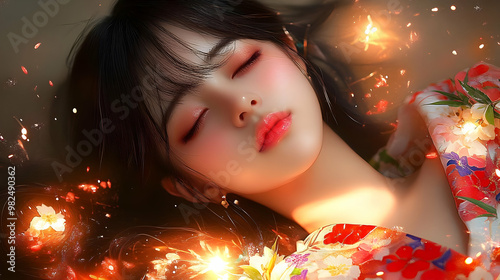 Sleeping Beauty in a Floral Kimono photo