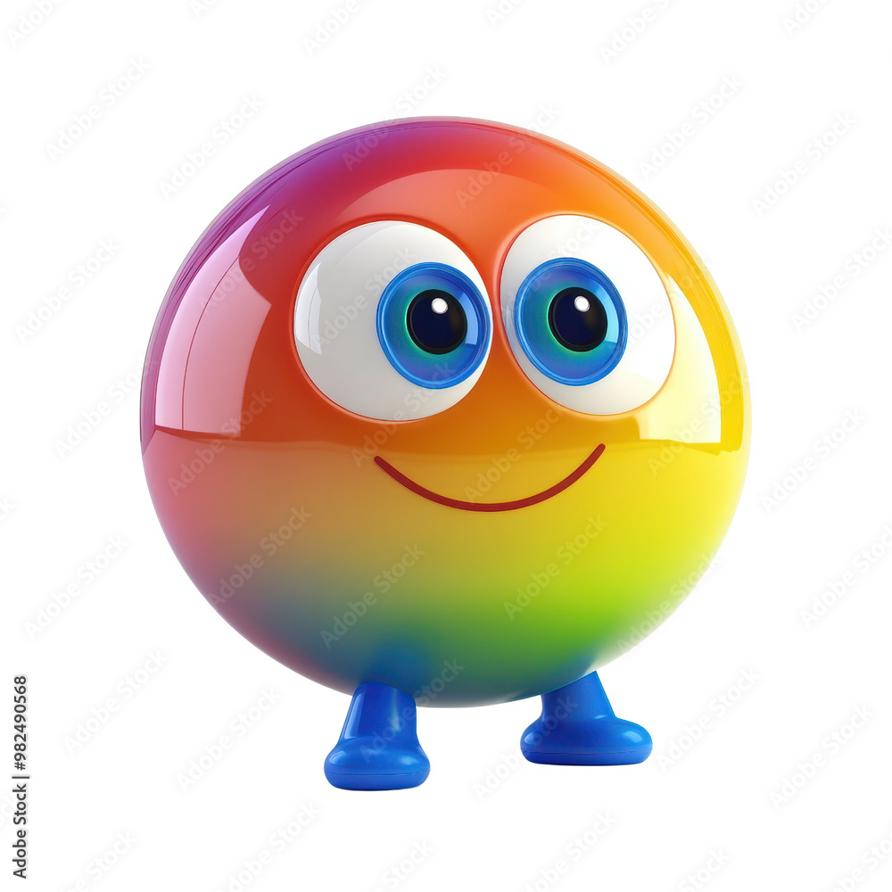 Colorful cartoon character ball with large eyes and a friendly smile, perfect for children's designs and playful themes., isolated on a transparent background. Colorful cartoon character ball with large eyes and a friendly smile, perfect for children's designs and playful themes., isolated on a transparent background.