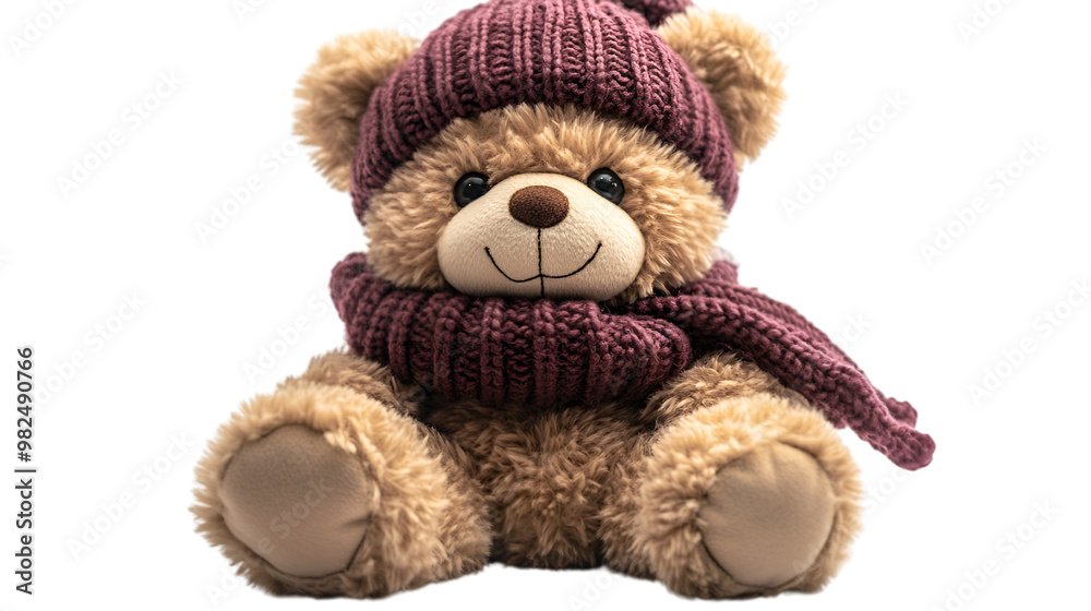 Obraz premium a stuffed bear wearing a hat and scarf