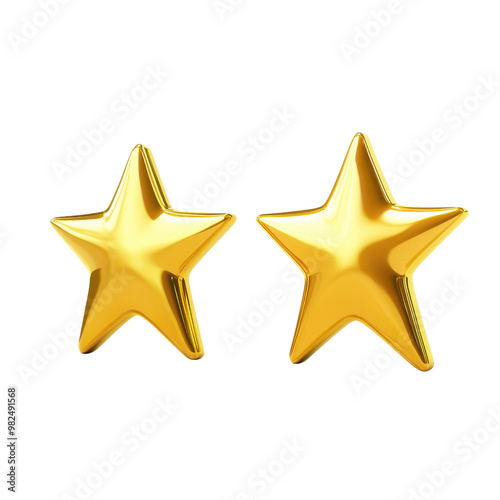 Two glossy golden stars, perfect for awards, achievements, or decorative purposes, shining with elegance and brilliance.