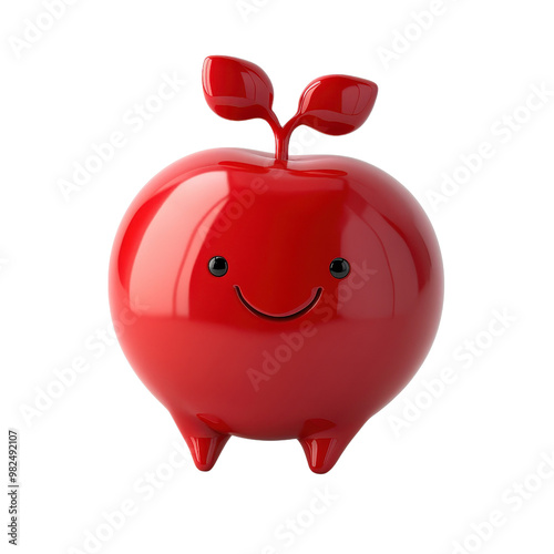 A cheerful red apple character with a smile and cute leaves, perfect for playful designs and children's themes.