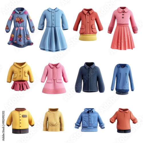 A collection of colorful, stylish children's clothing including dresses and jackets, perfect for fashion enthusiasts.