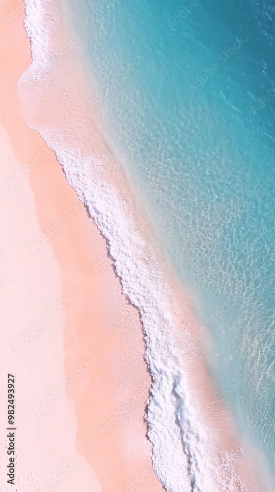 Fototapeta premium Top of view aerial drone beauty beach ocean water and pink sand story background