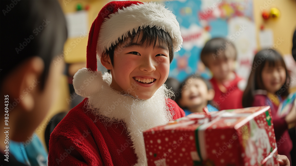 ユースセンターでクリスマスを祝うサンタ姿の日本人ティーンエイジャー
