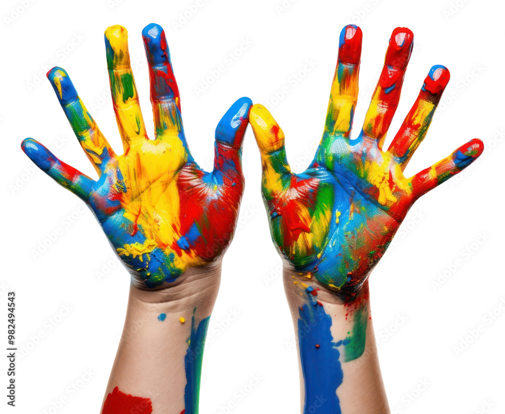 Fototapeta premium PNG Hand finger paint white background.