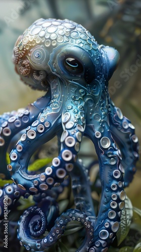 Close-Up of a Blue Octopus with Intricate Details