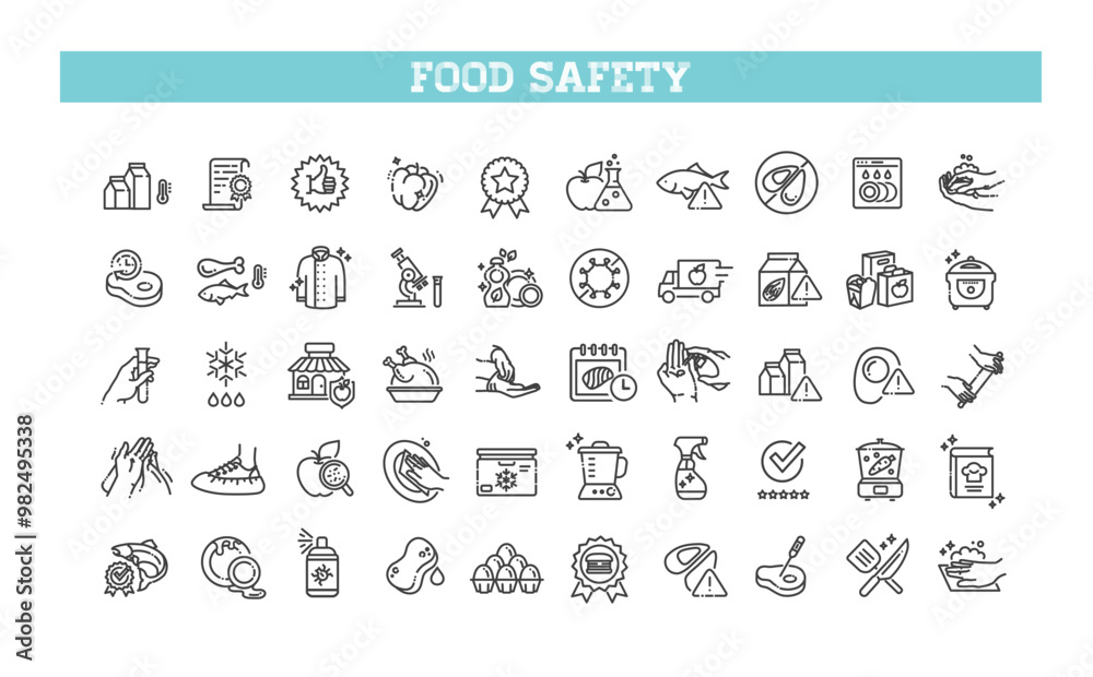Set of outline food safety icons Set of outline food safety icons