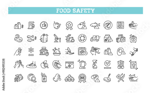 Set of outline food safety icons