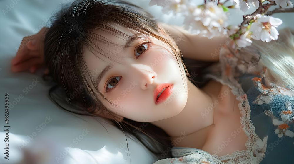 Beautiful Woman with Cherry Blossoms Beautiful Woman with Cherry Blossoms