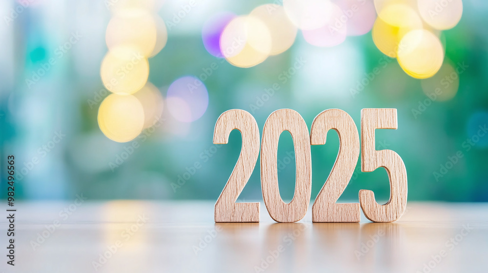 2025 new year typography written with wooden letter - new year bokeh background. 2025 new year typography written with wooden letter - new year bokeh background.
