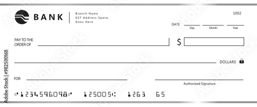 Bank check, vector blank money cheque, checkbook template with guilloche pattern and fields. Currency payment coupon, money check background