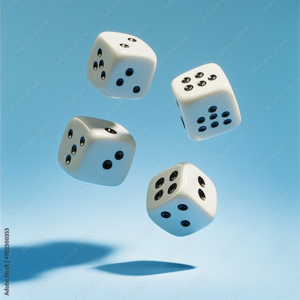 Flying dice over blue background. 3d render. Vector illustration. Flying dice over blue background. 3d render. Vector illustration.