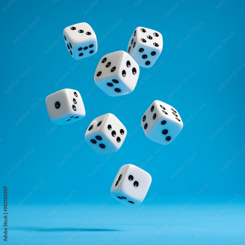 Flying dice on blue background. 3D illustration. Eps 10 vector file. Flying dice on blue background. 3D illustration. Eps 10 vector file.