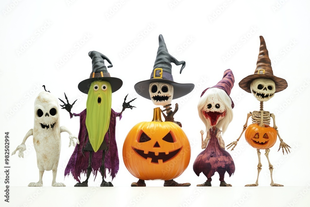 Five Cartoon Halloween Characters with Pumpkins Five Cartoon Halloween Characters with Pumpkins
