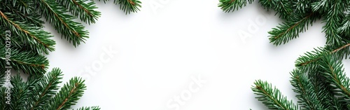 Watercolor Christmas greenery frame with white background