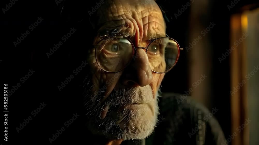Video recreation of an aged elderly man with glasses
Video recreation of an aged elderly man with glasses