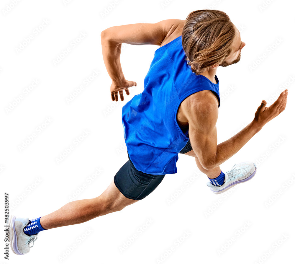 Focused and motivated young man, competitive athlete in motion, running, preparing for competition isolated on transparent background. Concept of sport, marathon, competition, active lifestyle. Focused and motivated young man, competitive athlete in motion, running, preparing for competition isolated on transparent background. Concept of sport, marathon, competition, active lifestyle.