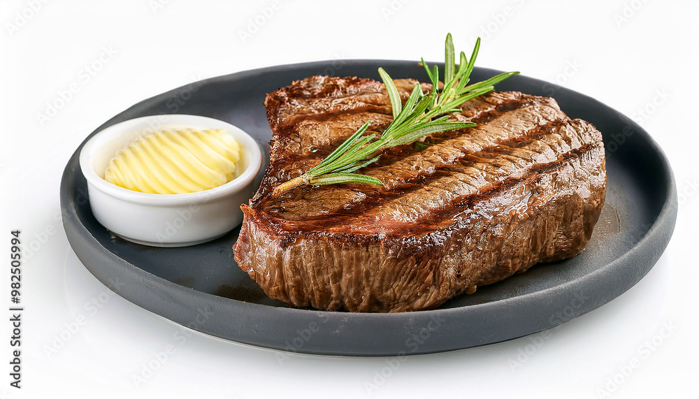Grilled Steak with Rosemary and Butter on a Plate Grilled Steak with Rosemary and Butter on a Plate