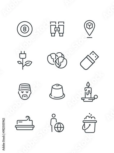 Businessman world inter, Butter food, Calculator accounting, Candle, set of icons for web design, vector illustration