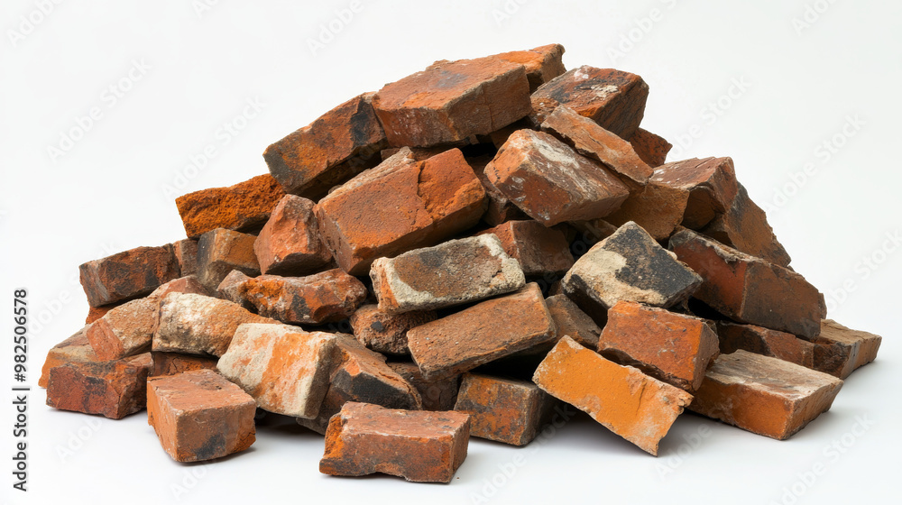 A pile of weathered and broken red bricks stacked haphazardly, showing signs of wear and age, commonly used for construction or recycling.
A pile of weathered and broken red bricks stacked haphazardly, showing signs of wear and age, commonly used for construction or recycling.