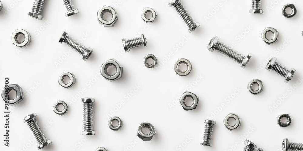 A scattered assortment of metallic bolts and nuts arranged randomly on a white background, highlighting industrial tools and hardware components.
A scattered assortment of metallic bolts and nuts arranged randomly on a white background, highlighting industrial tools and hardware components.