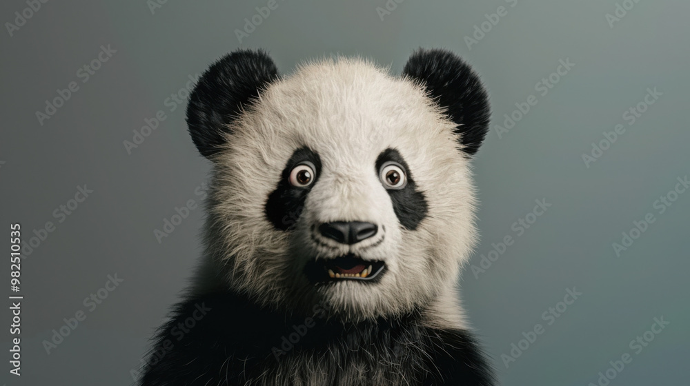Obraz premium A surprised panda with wide, expressive eyes stands out against a minimalist backdrop, exuding a mix of cuteness and humor.