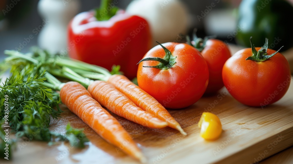 Close-up of Fresh Vegetables Like Tomatoes and Carrots for Healthy Recipes Close-up of Fresh Vegetables Like Tomatoes and Carrots for Healthy Recipes