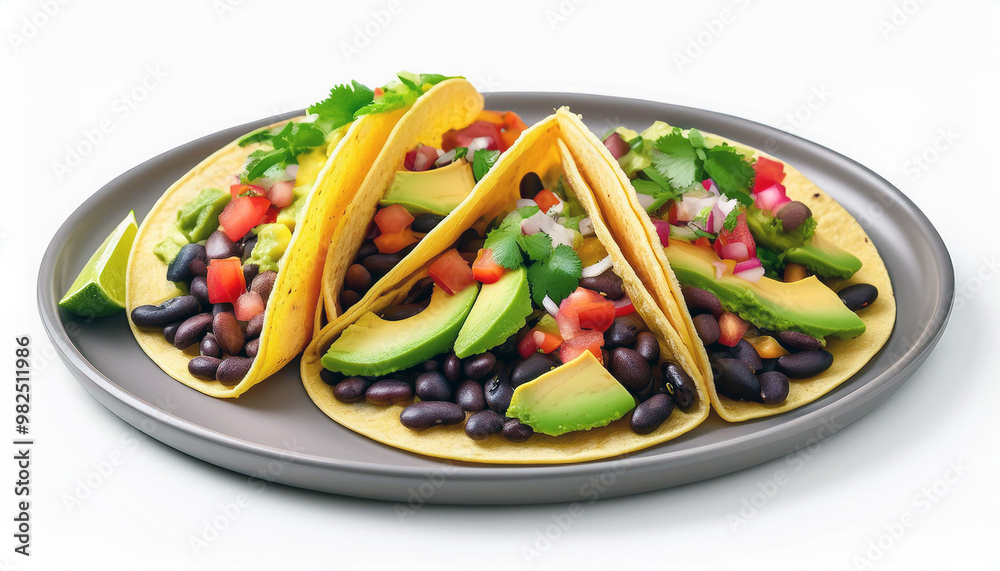 Delicious Black Bean and Avocado Tacos on a Plate Delicious Black Bean and Avocado Tacos on a Plate