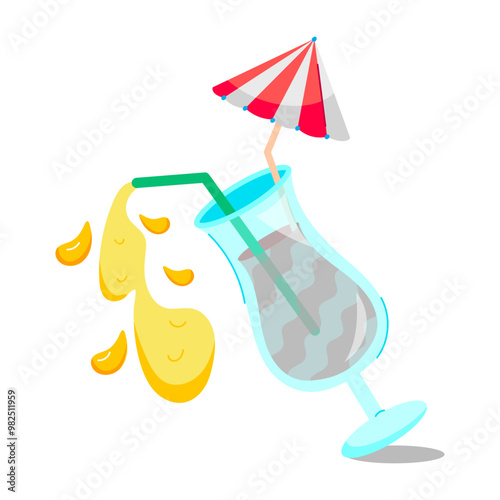 Spilling cocktail with straw, flat sticker 