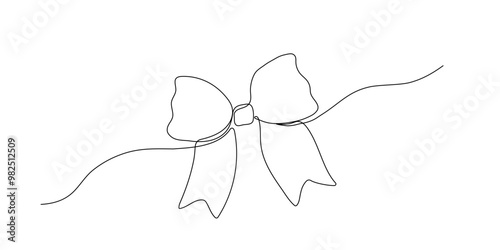 Gift bow one line art. Drawing continuous sketch. Ribbon vector icon