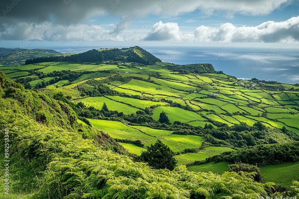 Obraz premium Sao Miguel Island coastline, Azores, Portugal, with stunning panoramic views