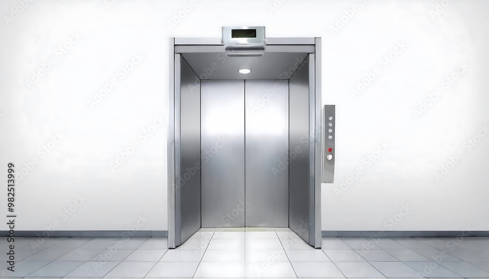 3d realistic vector illustration. office building elevator with half closed doors and white walls corridor. 3d realistic vector illustration. office building elevator with half closed doors and white walls corridor.