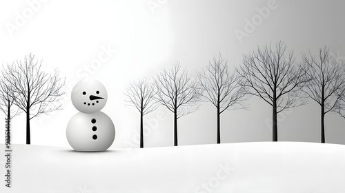 Minimalist Snowman in Monochrome Landscape