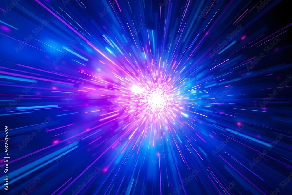 Abstract image showcasing a dynamic burst of colorful light and energy, resembling a cosmic explosion. Vibrant hues of blue and purple convey a sense of speed and motion. Abstract image showcasing a dynamic burst of colorful light and energy, resembling a cosmic explosion. Vibrant hues of blue and purple convey a sense of speed and motion.
