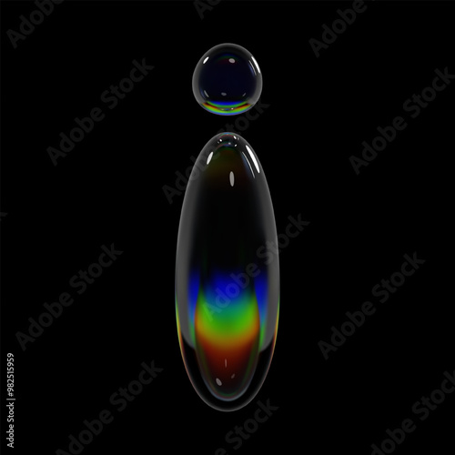 3d holographic glass letter I with glossy, shiny surface in inflated balloon bubble style. Isolated alphabet render character with a rainbow effect, ideal for Y2K typography and modern font projects