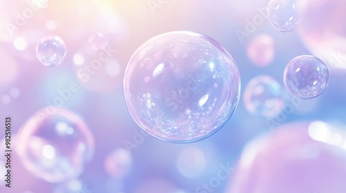 A gentle pastel blue and lavender background with transparent bubbles.