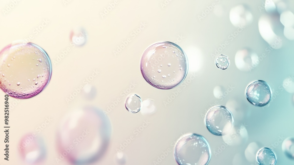 Abstract water bubbles floating on a gentle pastel cream background. Abstract water bubbles floating on a gentle pastel cream background.