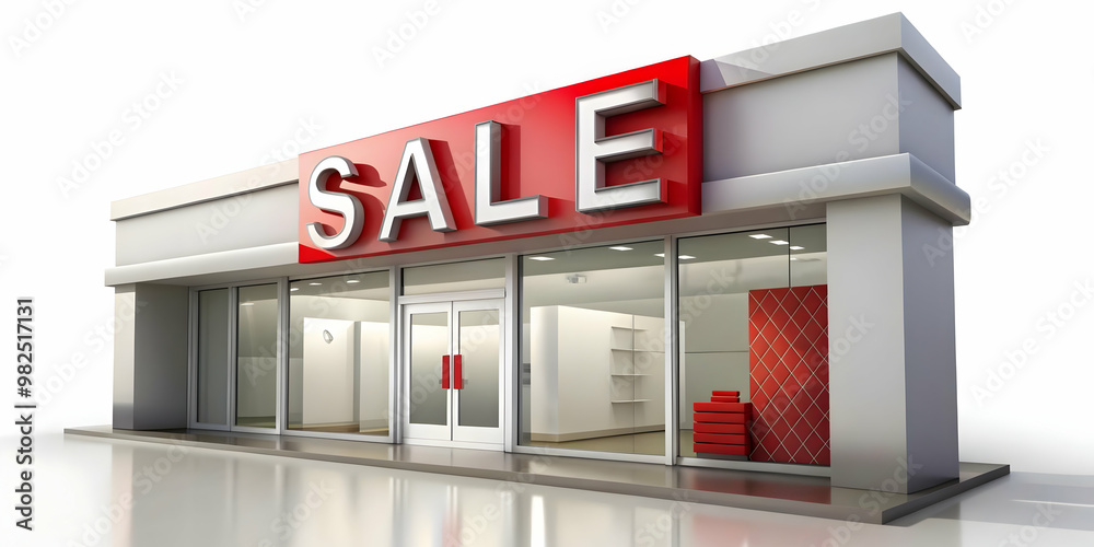 Vibrant 3D Isolated Retail Storefront Showcase with Sale Sign Icon on White Background - Ideal for Marketing and Business Promotions Vibrant 3D Isolated Retail Storefront Showcase with Sale Sign Icon on White Background - Ideal for Marketing and Business Promotions