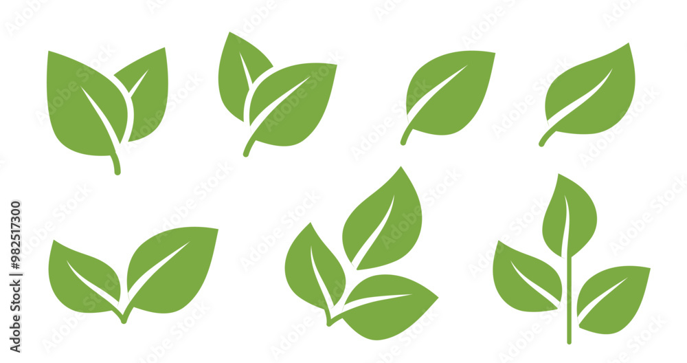 Leaf sprout icon vector set, green leaves plant eco logo symbol simple graphic illustration set, vegan fresh herb pictogram shape sign, organic natural healthy logotype image clip art Leaf sprout icon vector set, green leaves plant eco logo symbol simple graphic illustration set, vegan fresh herb pictogram shape sign, organic natural healthy logotype image clip art