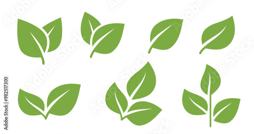 Leaf sprout icon vector set, green leaves plant eco logo symbol simple graphic illustration set, vegan fresh herb pictogram shape sign, organic natural healthy logotype image clip art
