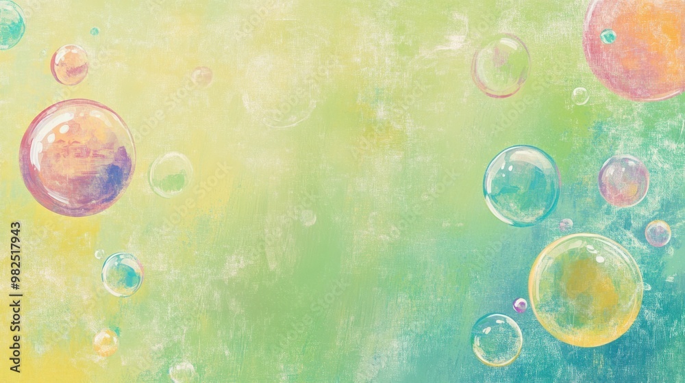 Bubbles floating in random patterns on a soft pastel lime background. Bubbles floating in random patterns on a soft pastel lime background.